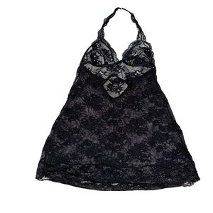 Victoria's Secret Black Lace Semi-Sheer Halter Neck Babydoll Slip Size M